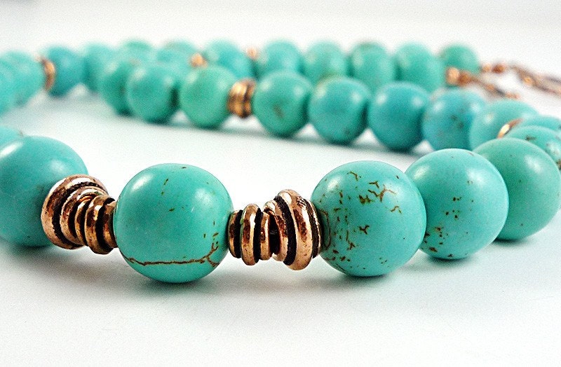 Turquoise Necklace with Copper Accents Turquoise and Copper Gemstone Necklace