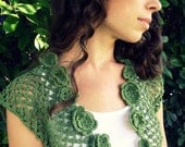 Bolero Shrug Green with Crocheted Flower Details