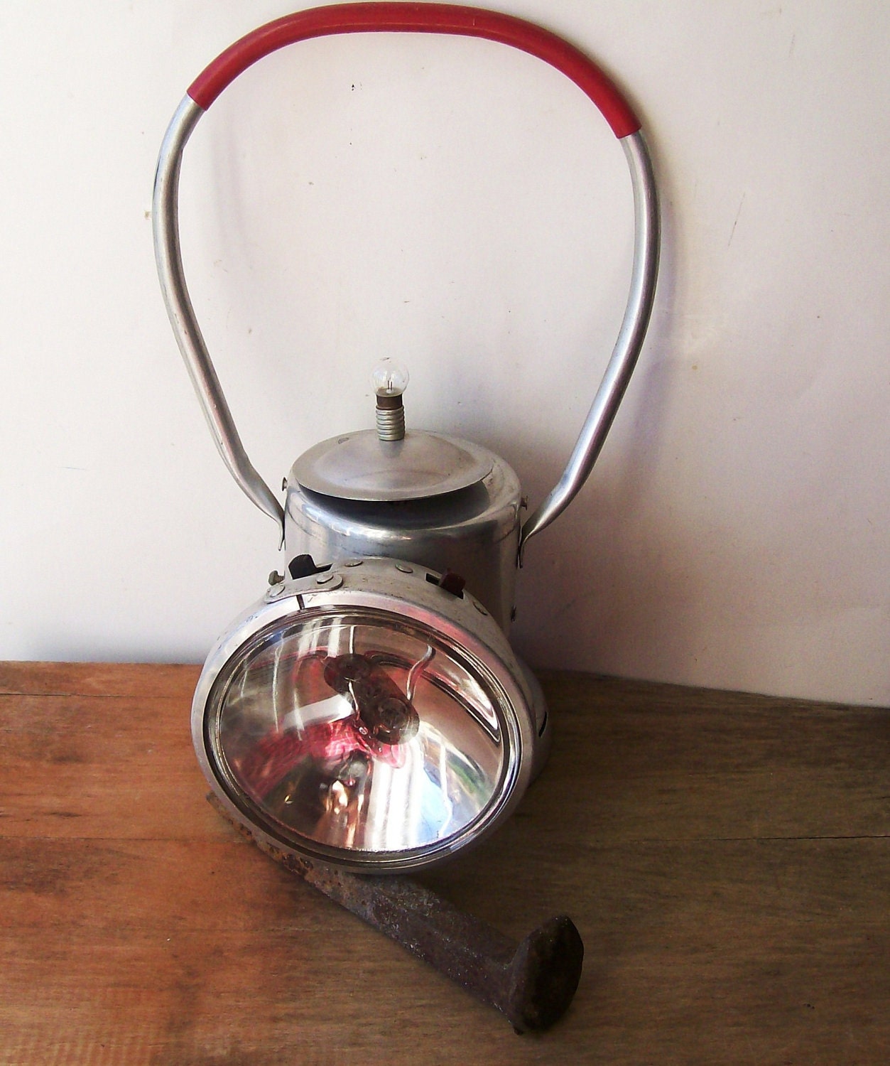Vintage Industrial Mining Railroad Lantern w Red Handle