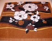 Vintage Brown Retro Fieldcrest Floral Bath Towel