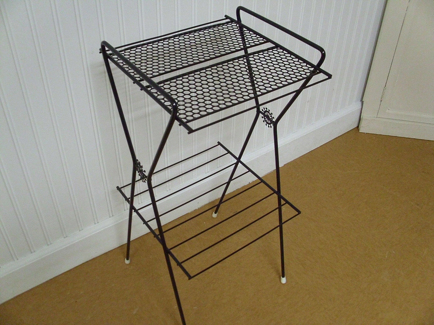 Vintage 1960's Black Metal Telephone Stand