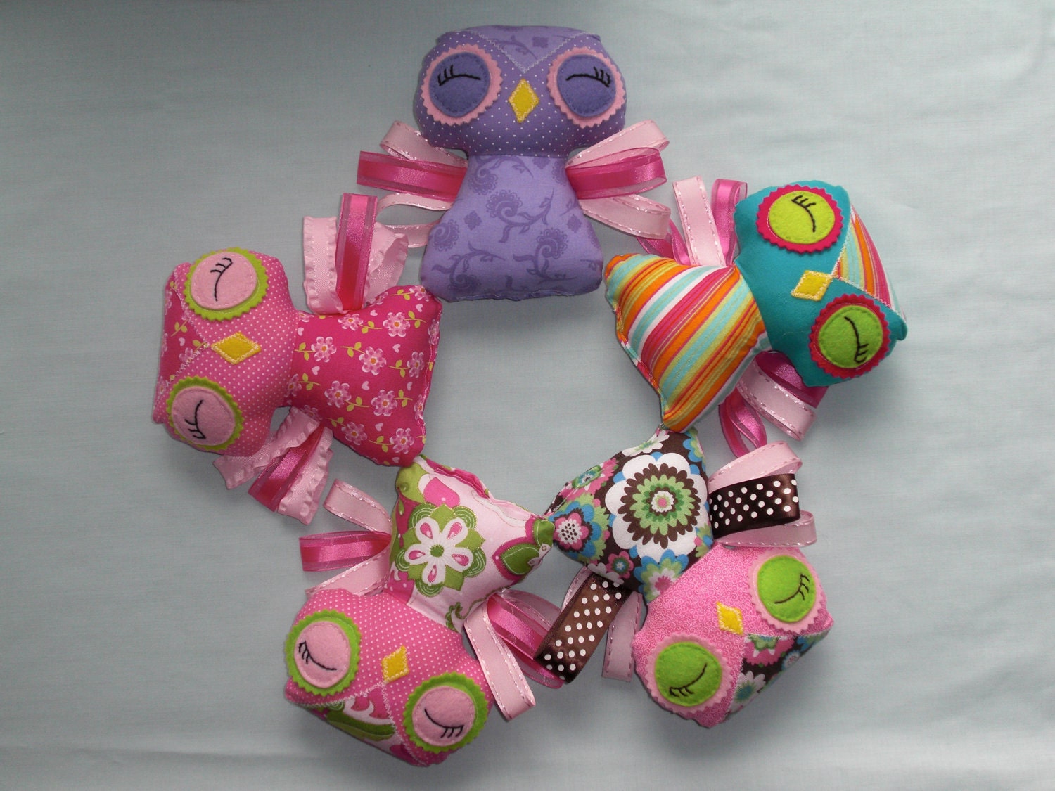 Baby Owl Rattle, Hand made Ribbon Tag owl rattle, Owl toy MADE TO ORDER