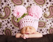 Baby girl hat - Pretty in pink pom pom sack hat - MADE TO ORDER