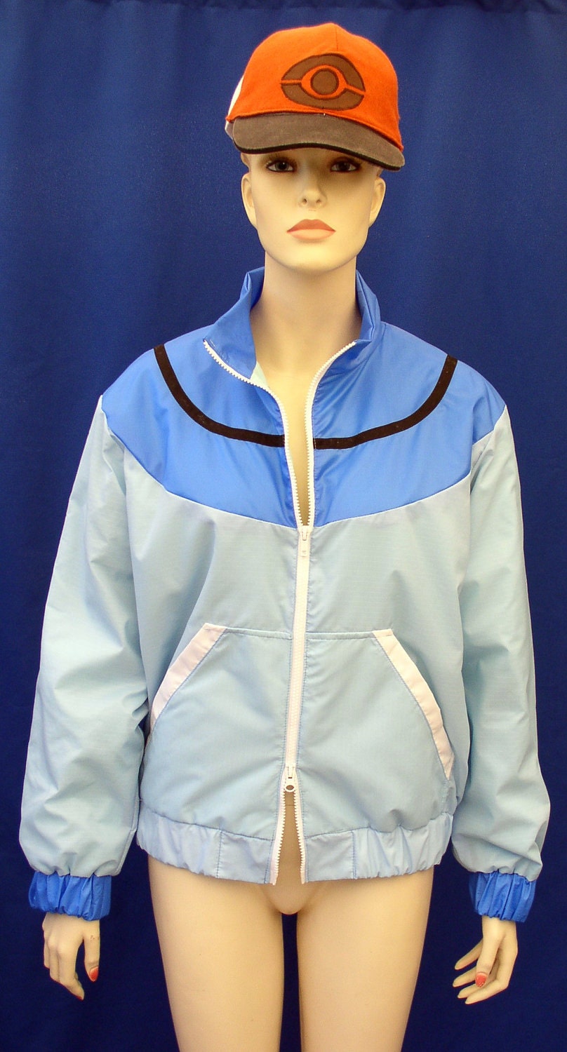 Pokemon Ash Black & White Trainer Windbreaker Jacket Hat Costume Prop