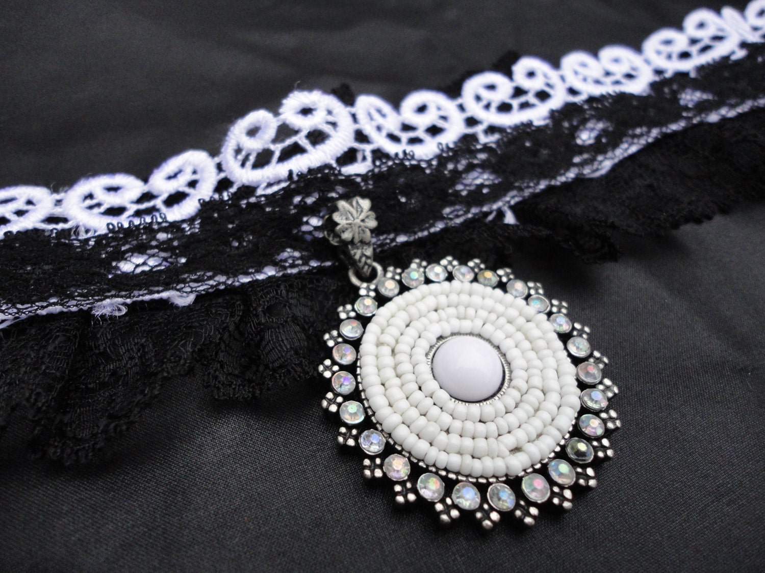 Lace Choker, black and white steampunk lace collar
