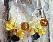 Swarovski Cluster Earrings, Honey Bee Yellow Crystal Sterling Silver Wire Wrapped, Handmade