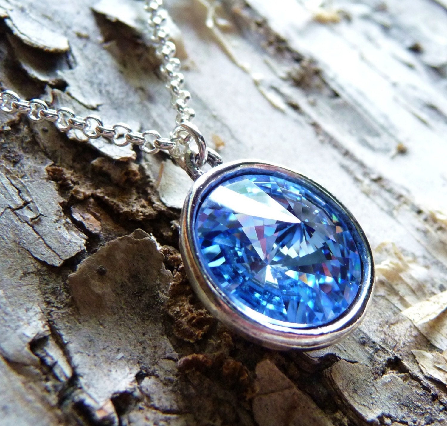 Light Blue Swarovski Crystal Necklace - Light Sapphire Sky Blue Round Crystal Silver Pendant, JBMDesigns, Summer Fashion, Under 30