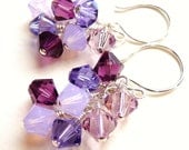 Purple Crystal Cluster Earrings, Purple, Violet, Amethyst Swarovski Bicone Sterling Silver Earrings, Wire Wrapped, Fashion, JBMDesigns