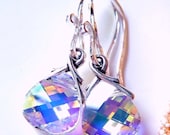 Bridal Earrings, Wedding Earrings, Aurora Borealis Crystal Earrings, Swarovski Crystal Briolettes, Sterling Silver, Bridesmaid Gifts