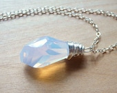 Swarovski Opal Crystal Necklace, Wire Wrapped Teardrop Pendant Necklace, Sterling Silver, Handmade, JBMDesigns, Under 30