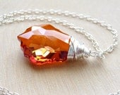 Tangerine Orange Swarovski Crystal Necklace, Orange Crystal Wire Wrapped Pendant, Tangerine Tango, Fall Fashion, Autumn Necklace