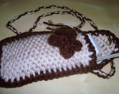 SALE-Crochet Cell Phone Cozy /Chocolate Brown Beige