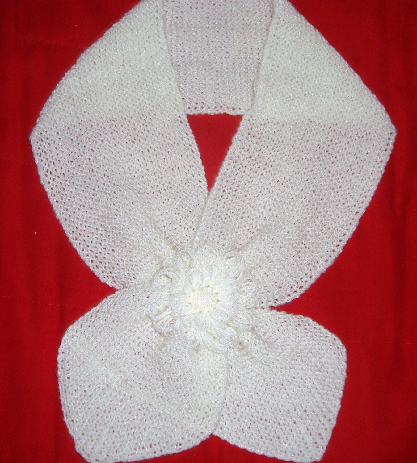 Hand Knit Womens Cream Necktie - Bow tie - Sale
