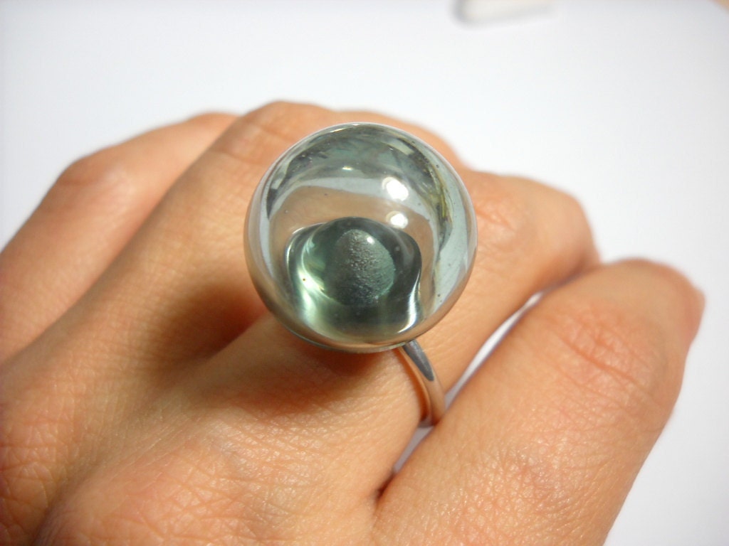Lovely Transparent Gray Murano Glass and Silver Ring