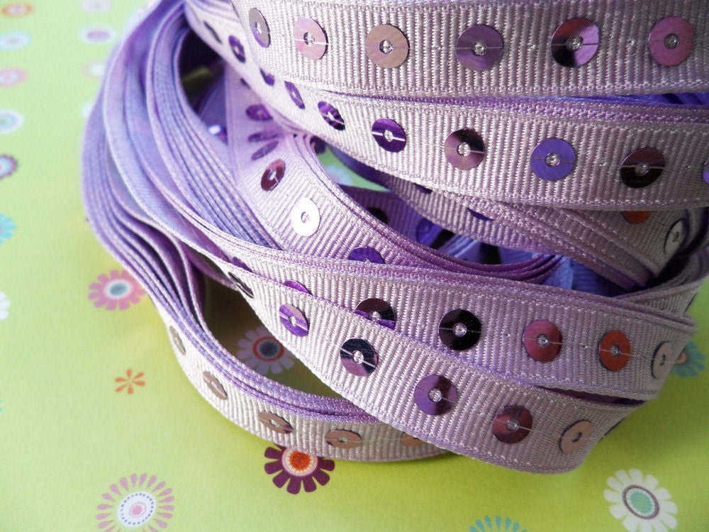 3 Yards- Lavender Sequin Grosgrain Ribbon- 3/8"