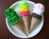 Mint Chocolate Chip Ice Cream Cone - Felt Play Food