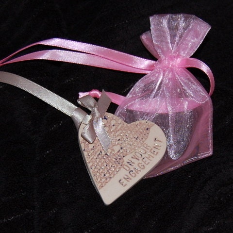 Buy gift tags and cards handmade - Cute handmade ceramic heart engagement gift tag or card