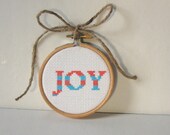 Striped Joy Cross Stitch Christmas Ornament Kit - Blue and Red