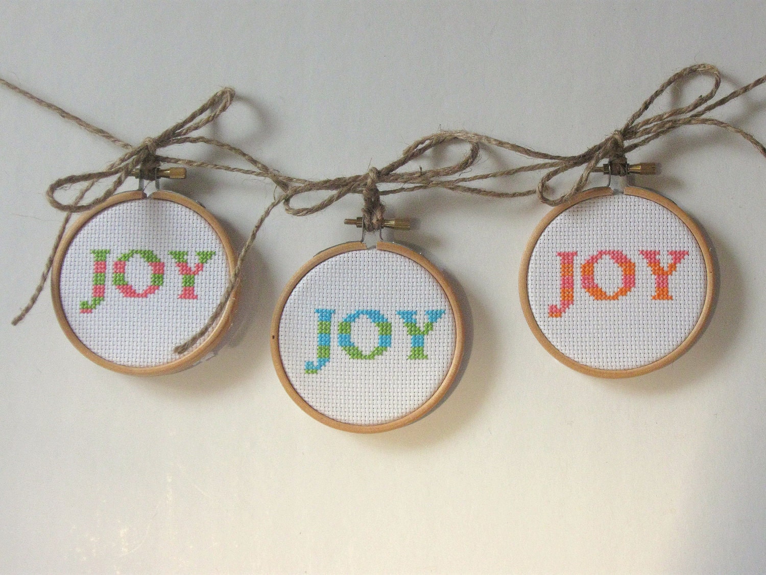 Striped Joy Cross Stitch Christmas Ornament Kit - Green and Blue (pictured center)