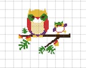 PDF Pattern, Bright Owl and Owlet Counted Cross Stitch