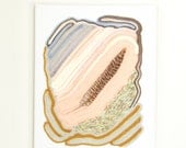 tapestry - textile wall hanging art - spotted feather Aztec inspired in salmon pink / white / grey / cream / gold / brown / tan