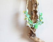 textile necklace - fiber necklace - moss necklace - in bright green / sea foam / light yellow / white