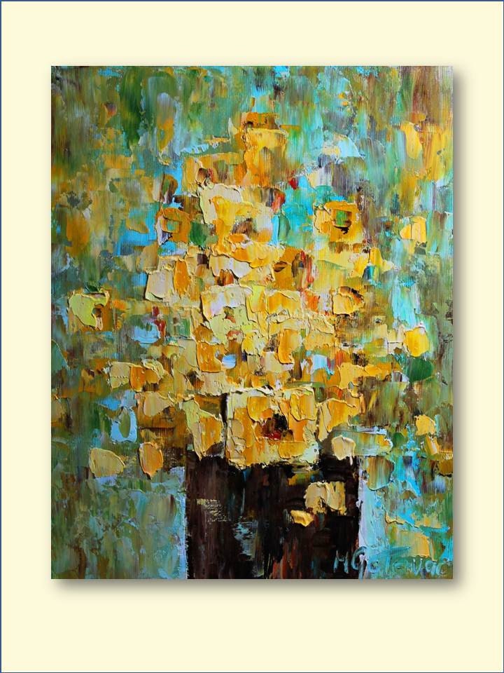 Sunflowers in The Vase II- Original Modern Oil Painting