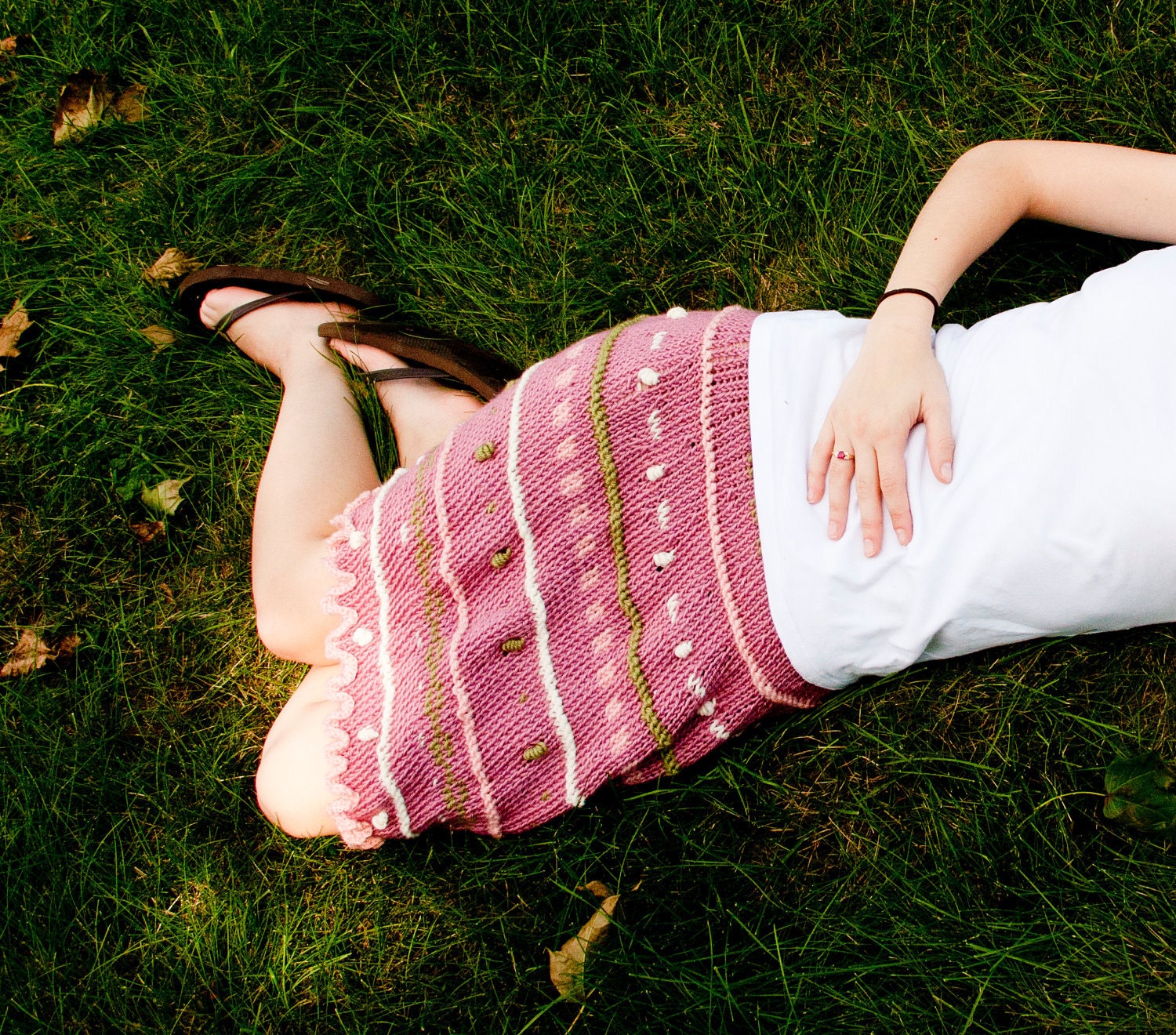 Rosebuds----Handknit Skirt---Size Sm, XS