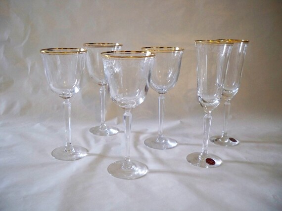 Items Similar To Discontinued Classic Shell Gold Trim Lenox Wine And Champagne Crystal Glasses