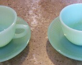 Vintage Fire King Jadeite Jadite Jane Ray Demitasse Glass Cup and Saucers RARE Set of 2