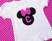 Personalized Miss Mouse Shirt  -- Short Sleeve White or PInk  Ruffle Shirt   long or short sleeve shirt   choose any fabric