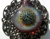 Lampwork Glass Flower Pendant - Raspberry