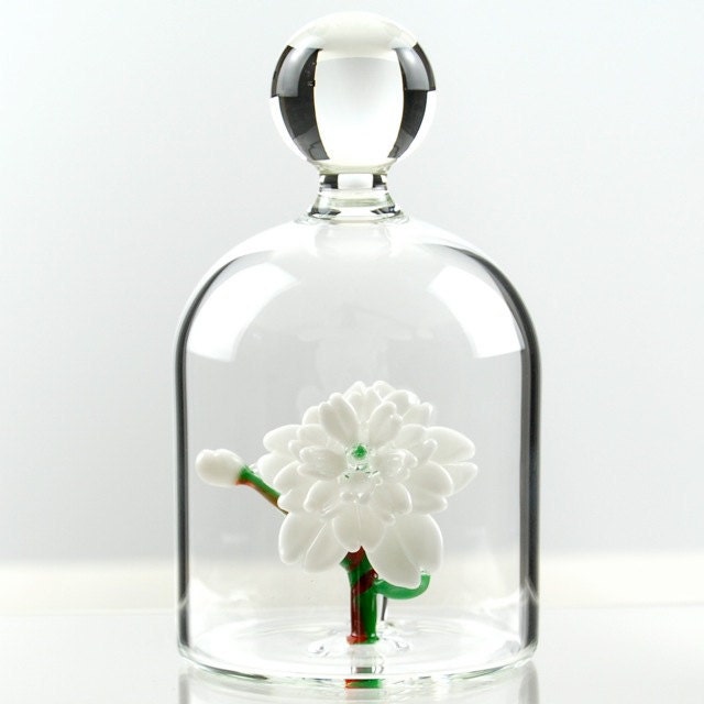 Glass Flower in a Jar - White Cherry Blossom