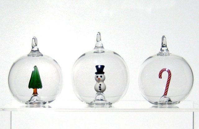 Glass Snowman Ornament, Christmas Ornament in Hand Blown Glass