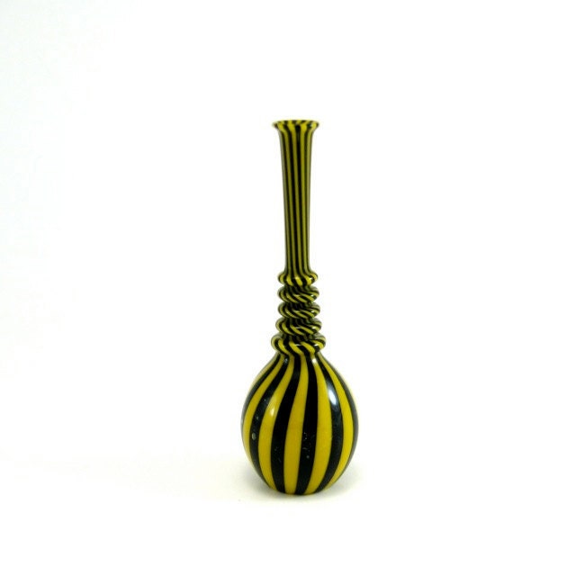 Hand Blown Glass Miniature Vase in Yellow and Black Stripes