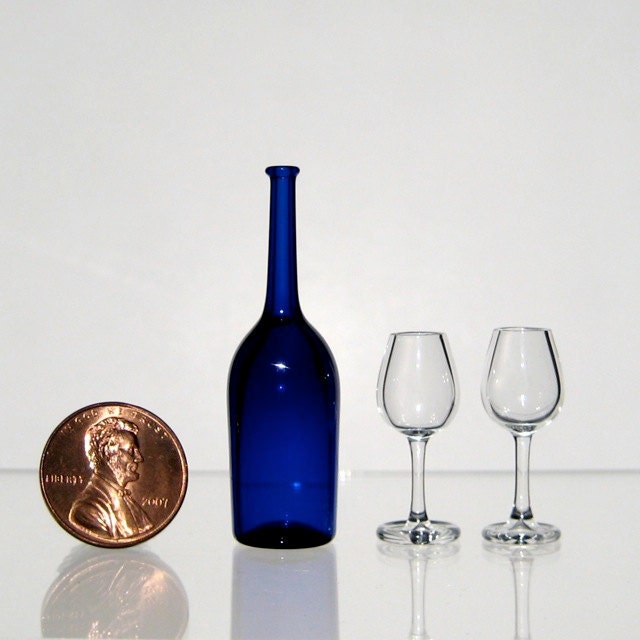 Miniature Wine Set in Blue, Hand Blown Glass
