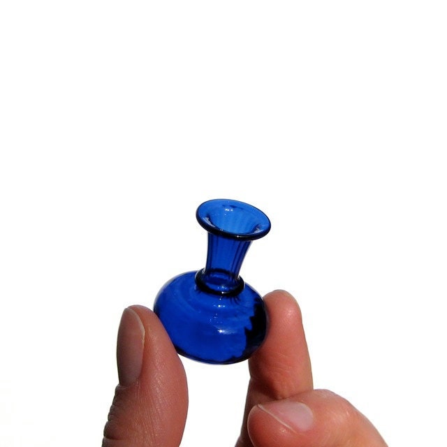 Miniature Scalloped Vase in Blue, Hand Blown Glass