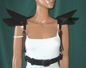 Black Kennya Leather,Edwardian, Steampunk, Victorian, Gothic,  Winged Underbust Harness