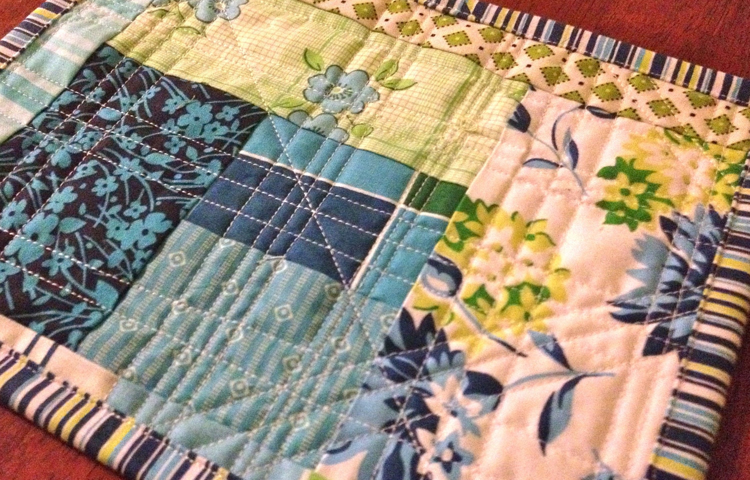Modern Log Cabin Mug Rug - Denyse Schmidt fabrics