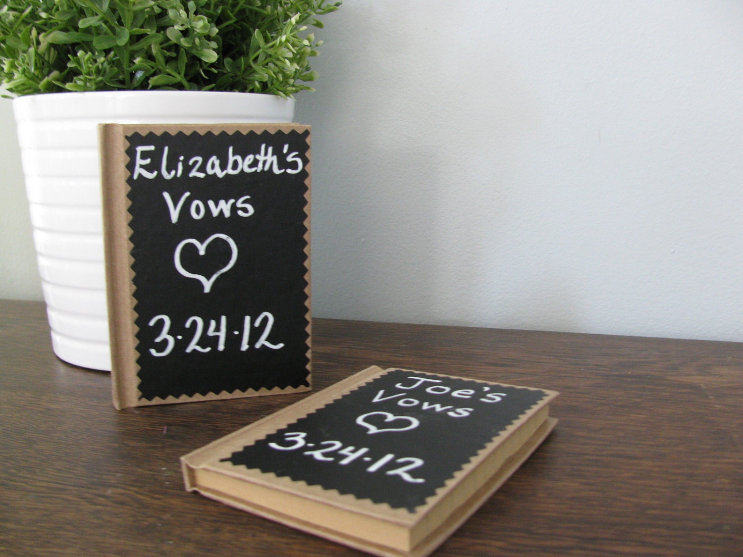 SET OF 2 Mini Wedding Vow Memory Love Notes Notebook Journal with Personalized Chalkboard Rustic Recycled Brown Craft Paper