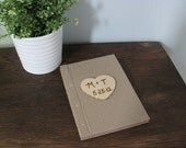 Rustic Wedding Guest Book Vow Love Notes Notebook Bridal Journal with Personalized Chalkboard WoodBurned Heart Recycled Brown Craft Paper