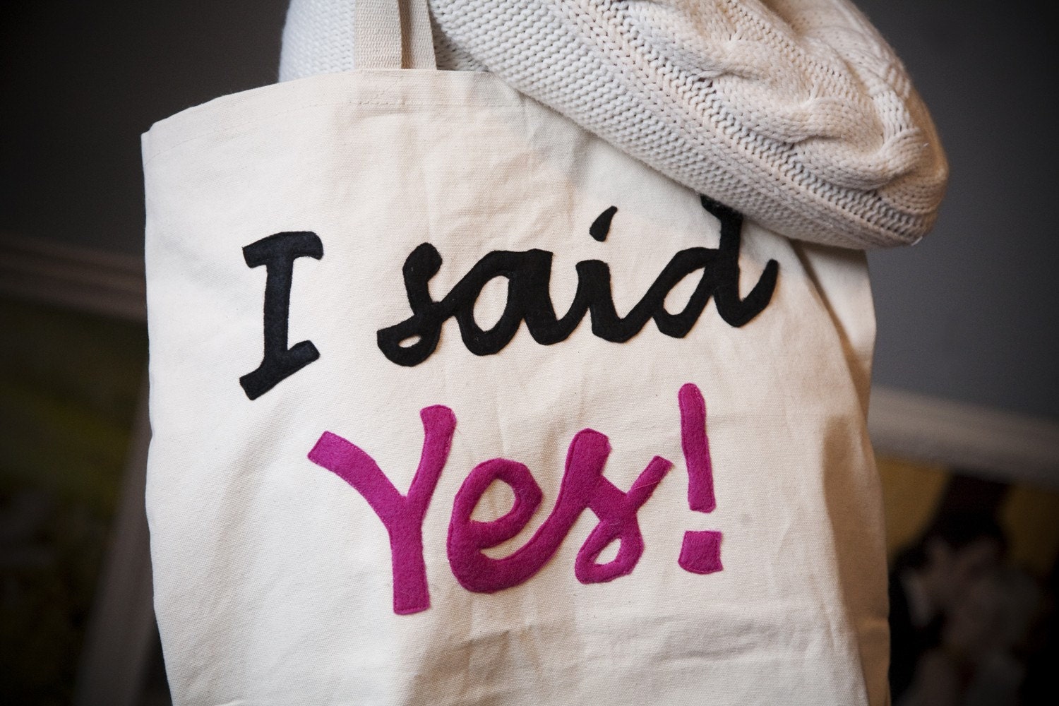 You can Personalize Large Bride Bridal Canvas Tote Bag Just Engaged I Said Yes Honeymoon Carry-All Bridesmaids Gift Bag