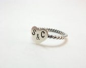 Personalized Initials Heart Ring Sterling Silver Stacking Ring Custom Made to Order