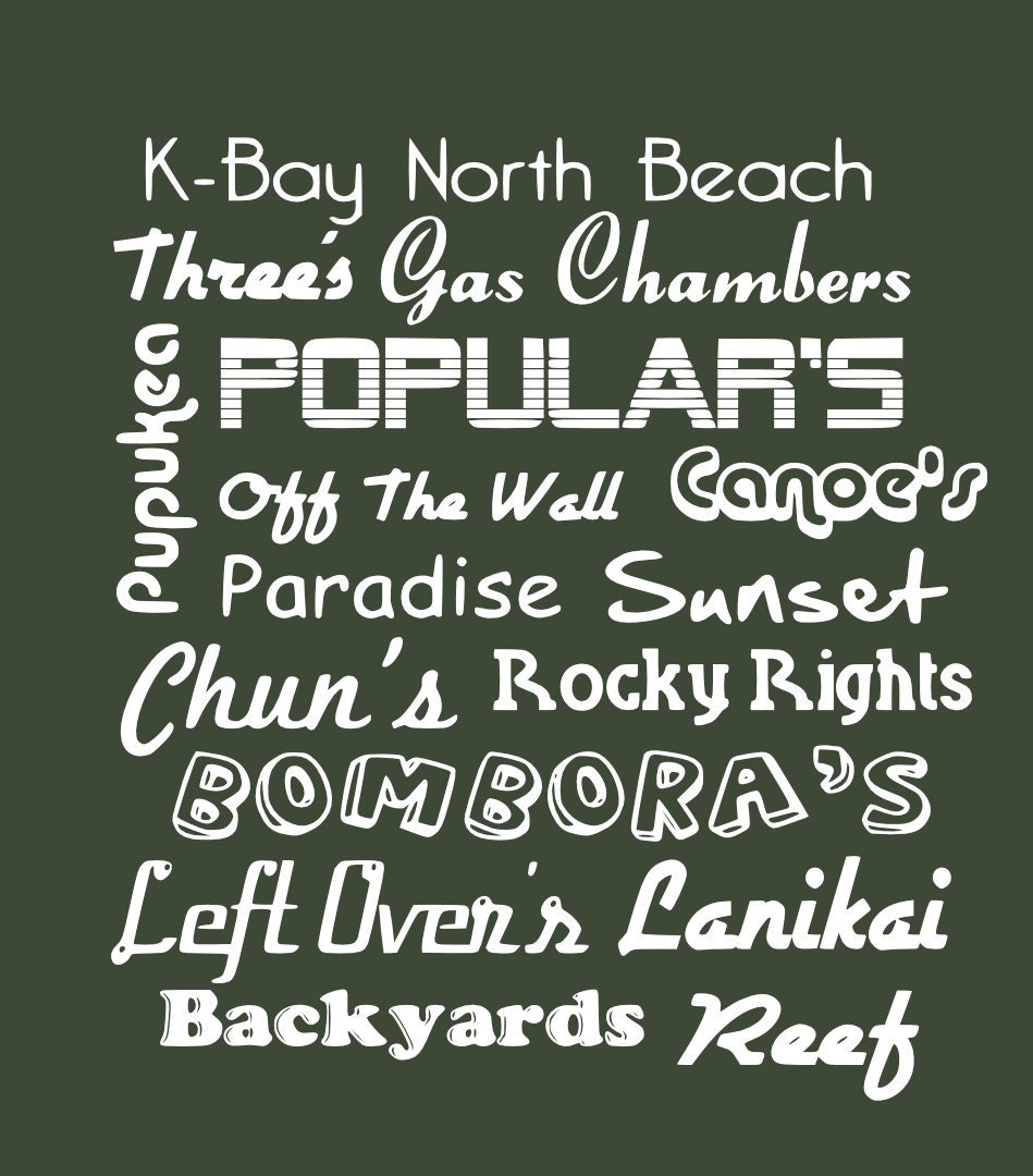 Oahu's Very Own Surf Spots- very detailed - vinyl wall art decals graphic sticker by 3rdaveshore
