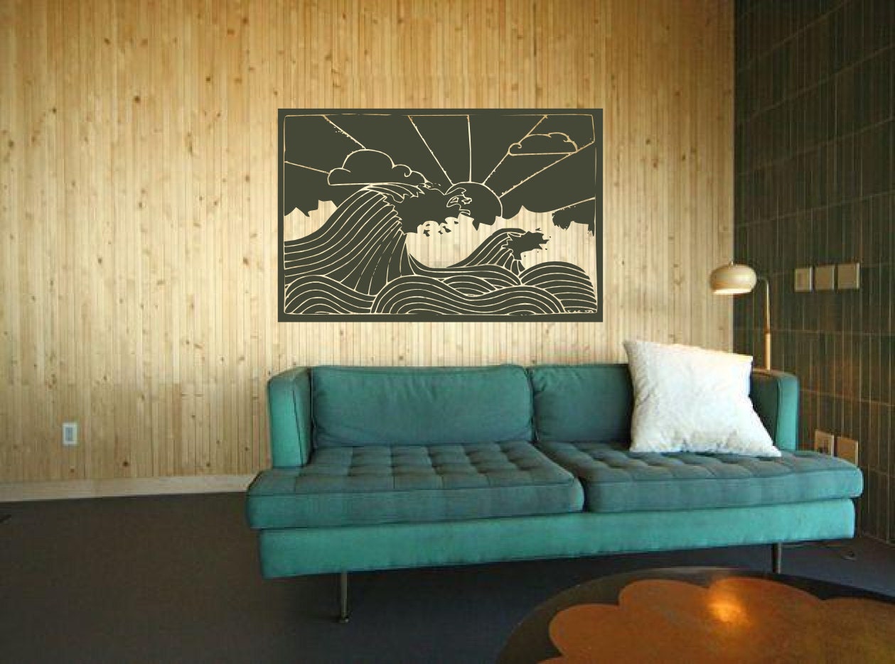 Retro Beach Decor - Ocean Waves Drawing with Morning Surf - reversed - Vinyl wall art decals by 3rdaveshore - 3rdAveShore Retro Beach Decor - Ocean Waves Drawing with Morning Surf - reversed - Vinyl wall art decals by 3rdaveshore - 3rdAveShore
