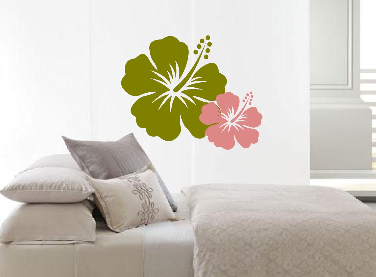Two Hawaiian Tropical  Hibiscus Flowers - Vinyl wall art decals stickers by 3rdaveshore