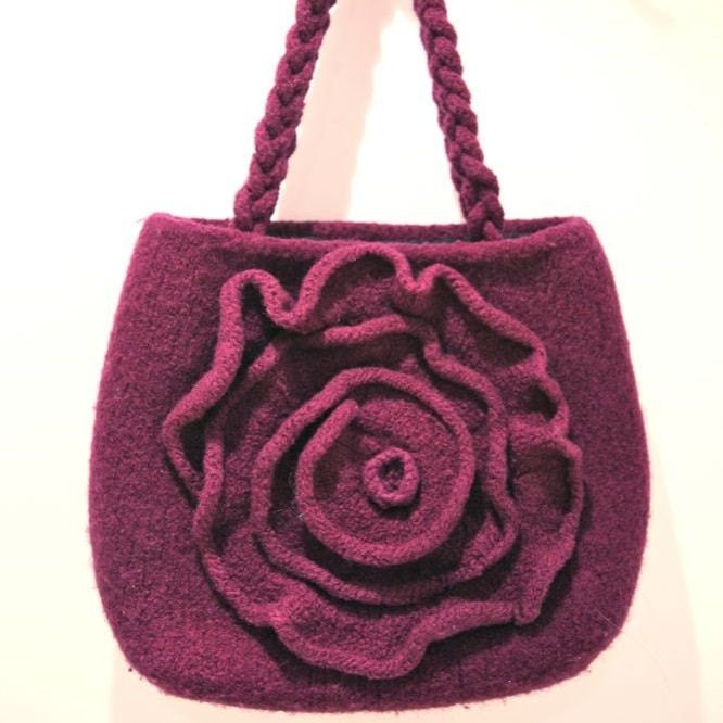 PDF Knitting Pattern for Purple Felted Rose Bag