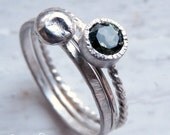 Faceted Green Tourmaline Handmade Stacking Ring Set.  Sterling Silver, Size 7