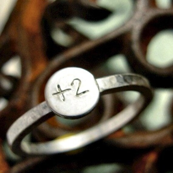 Plus 2 Ring, Sterling Silver, Stamped, Initial, Stacking, Made to Order
