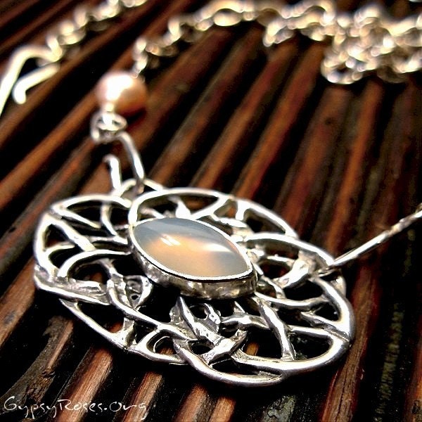 Changeable, Marquise Chalcedony and Sterling Silver Designer Necklace, Celtic Knot Work